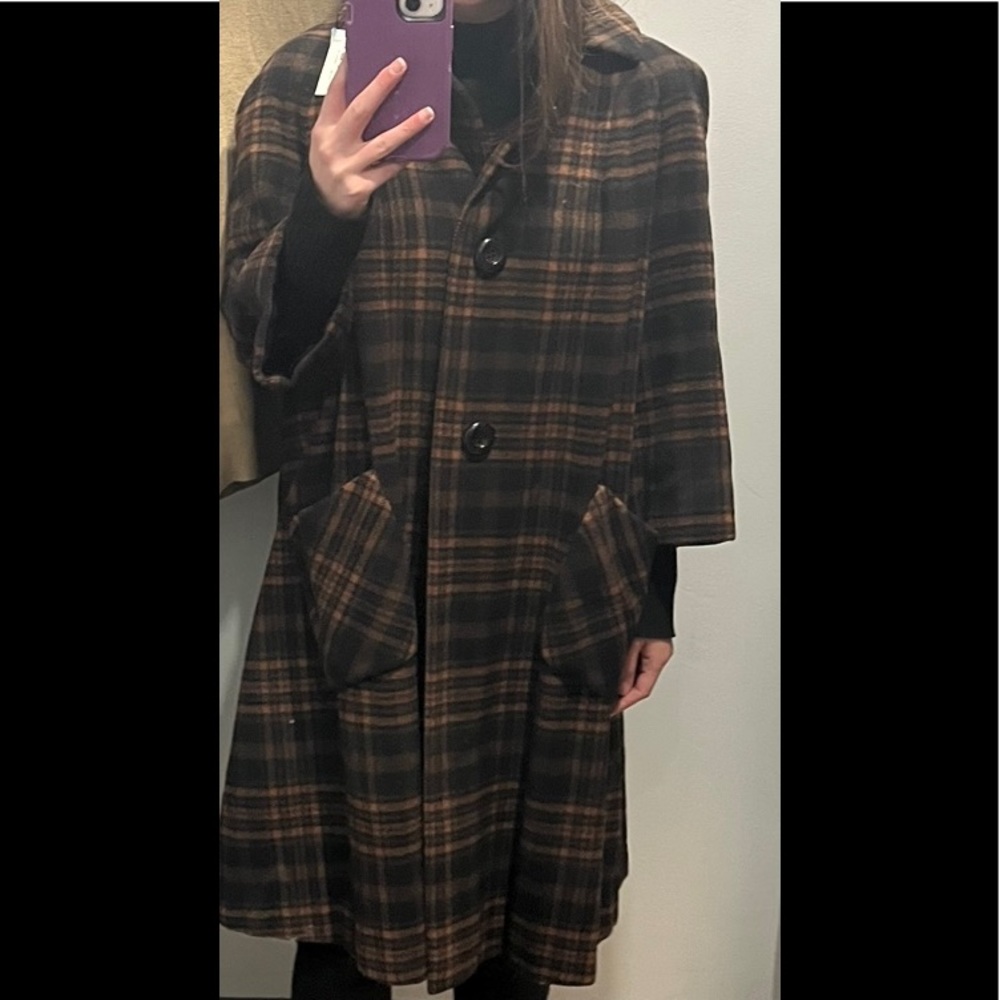 Vintage Black and Brown Plaid Coat